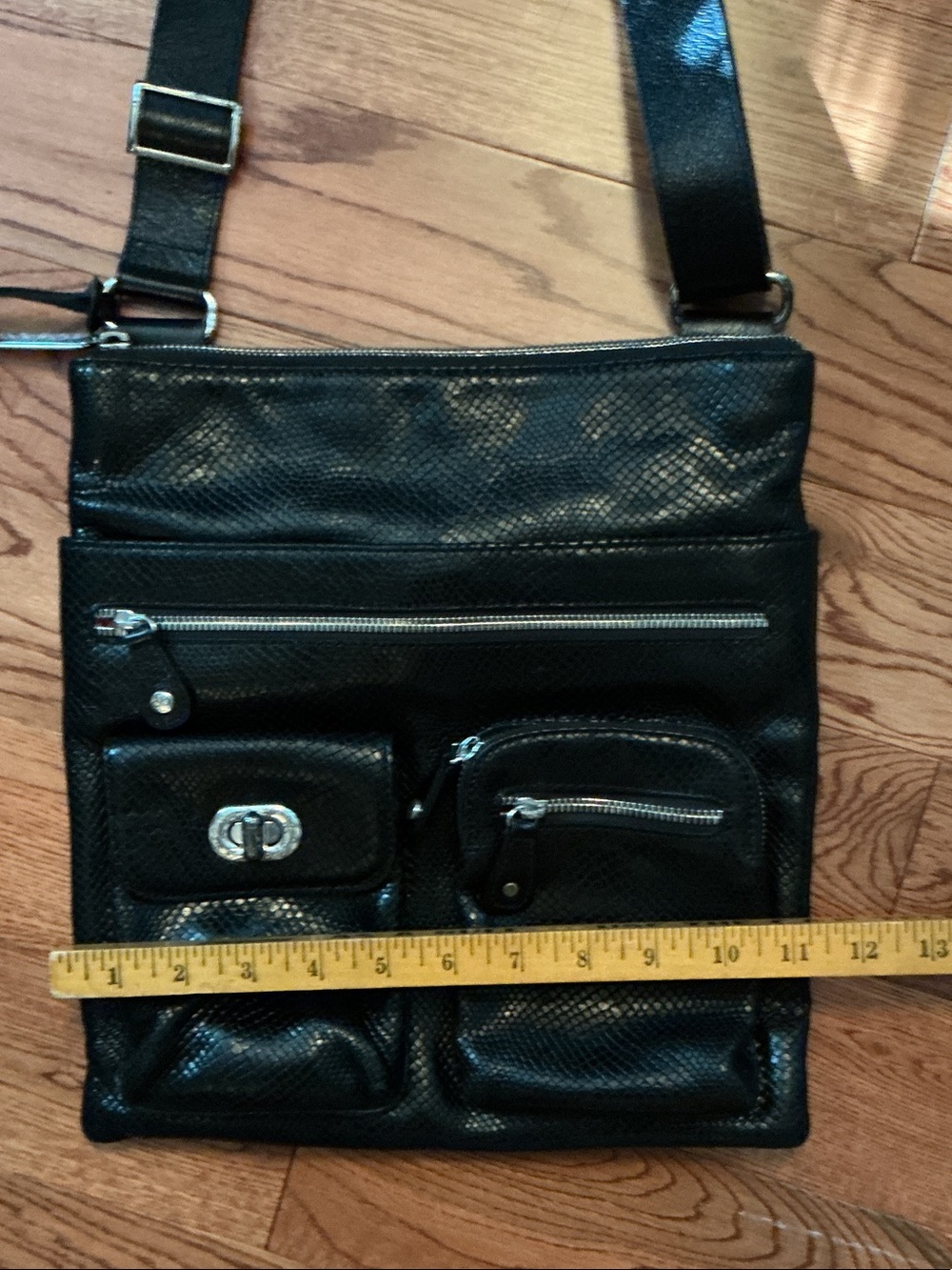 Brighton Black Textured Leather Messenger Bag - Picture 7 of 7